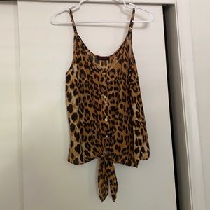 Tie front leopard print top